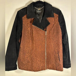 Dennis by Dennis Basso 100% leather suede Moto Animal Print size Large